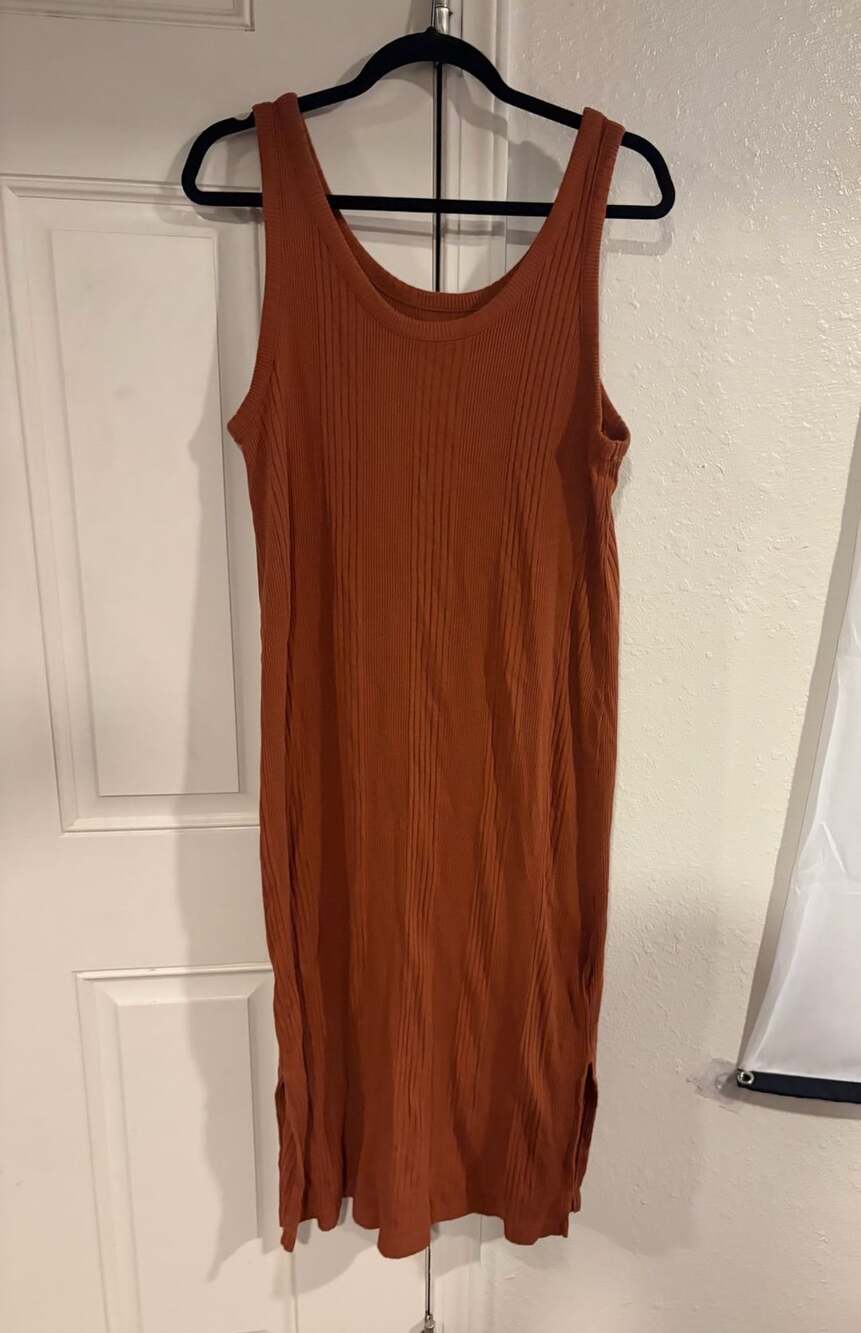 A New Day Rust Orange Ribbed Knit Tank Midi Dress Size L